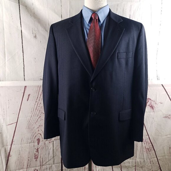 Thomas More Jack Super 120s Merino Wool 48L 2 Button Blue Striped Suit Jacket